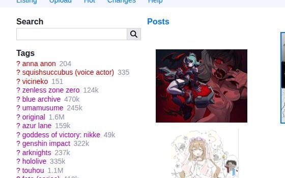 Barra superior do Danbooru com logótipo, navegação e pesquisa